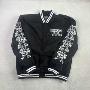 Assholes*s Live Forever Bones Bomber Jacket Black Long Sleeve Men's Small